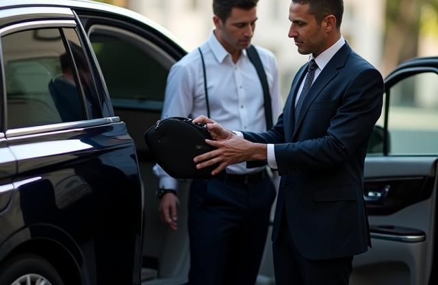 A clean Boston Carriage vehicle with a chauffeur assisting a passenger, symbolizing the company's contribution to the cause.